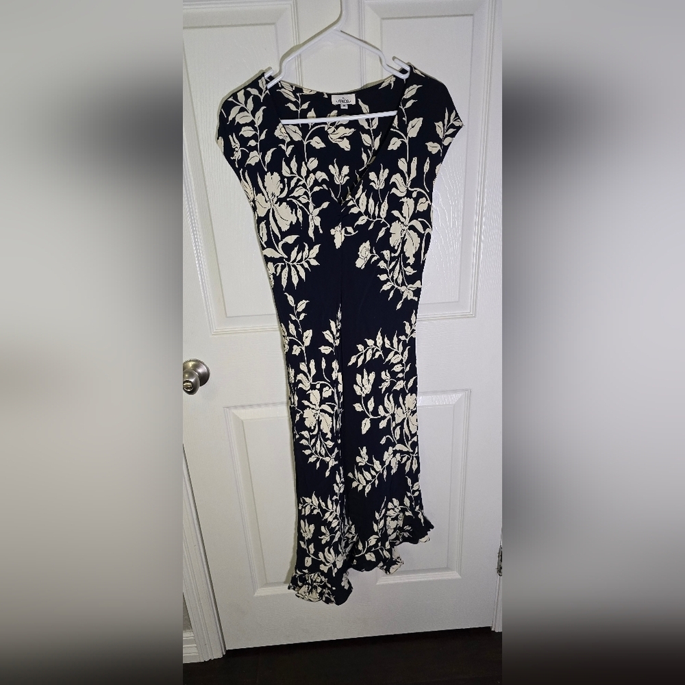 Mica Womens Navy Blue Floral White Maxi Dress Size 8